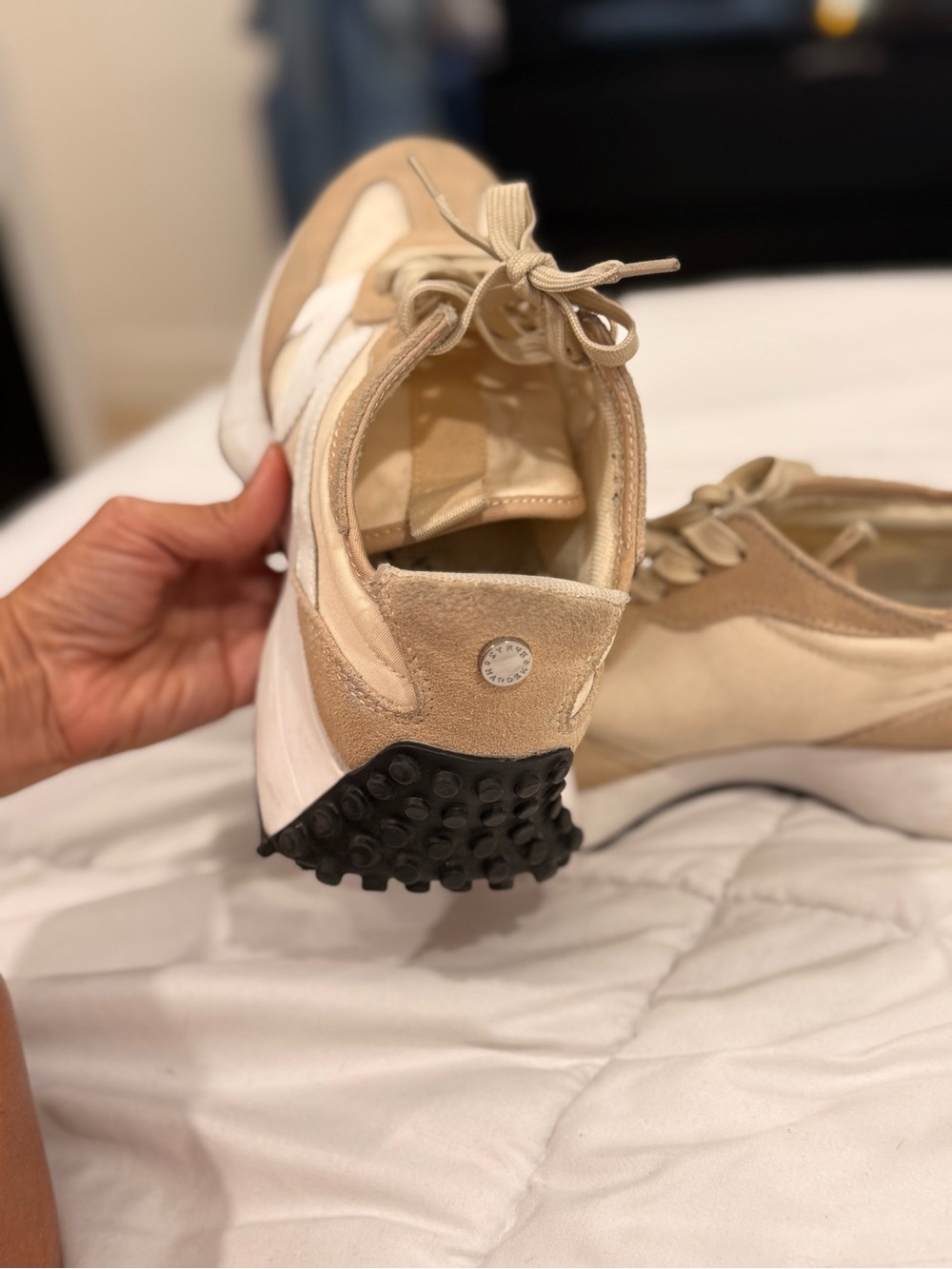 STEVE MADDEN Beige and White Suede Runner Sneakers